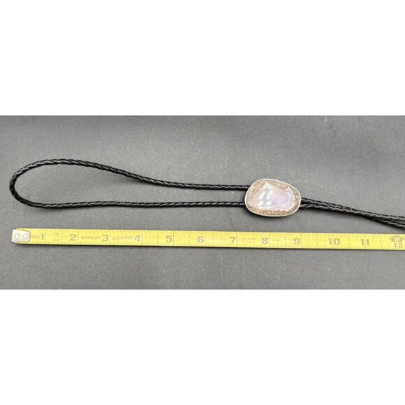 Vtg Bolo Tie Native American Purple Agate Leather Lace Sterling Silver Bullet - Picture 6 of 8